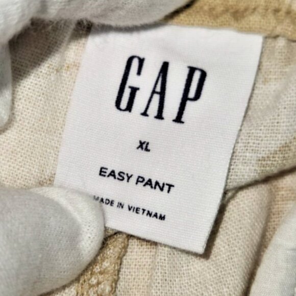 GAP, long, baggy, pants, beige & cream, elastic waist, linen, size XL - Picture 4 of 16